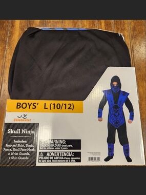 Boys' Skull Ninja Costume - Black and Blue, L (10/12)
